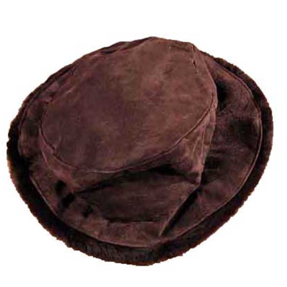 SUEDE HAT WITH FAUX BEAVER TRIM, NEVER WORN, LADIES MEDIUM, DARK BROWN, FAUX BEA